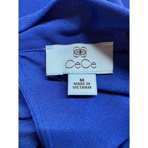 CeCe Blouse M Royal Blue Keyhole Back 3/4 Sleeve Tie Neck Elegant Design Career - Picture 4 of 8